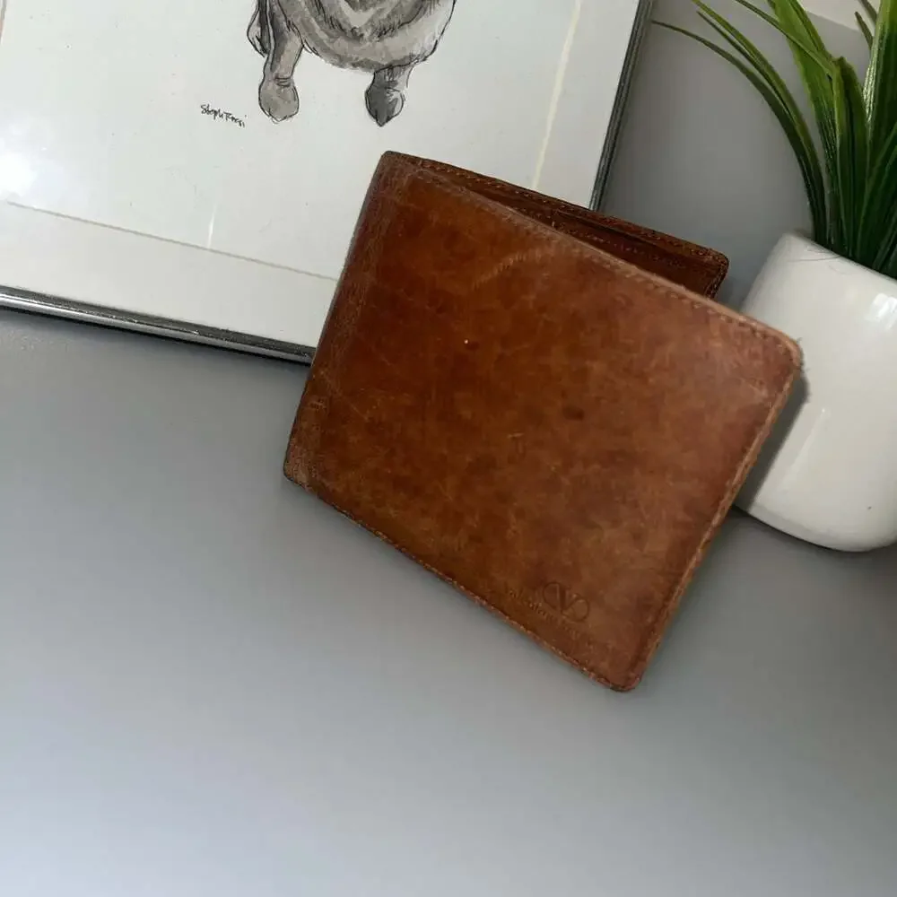 Valentino Garavani Vintage Brown Leather Bifold Wallet